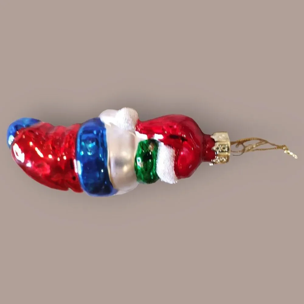 Santa Snowman Christmas Stocking Hand Blown Glass Ornament Thomas Pacconi 2002